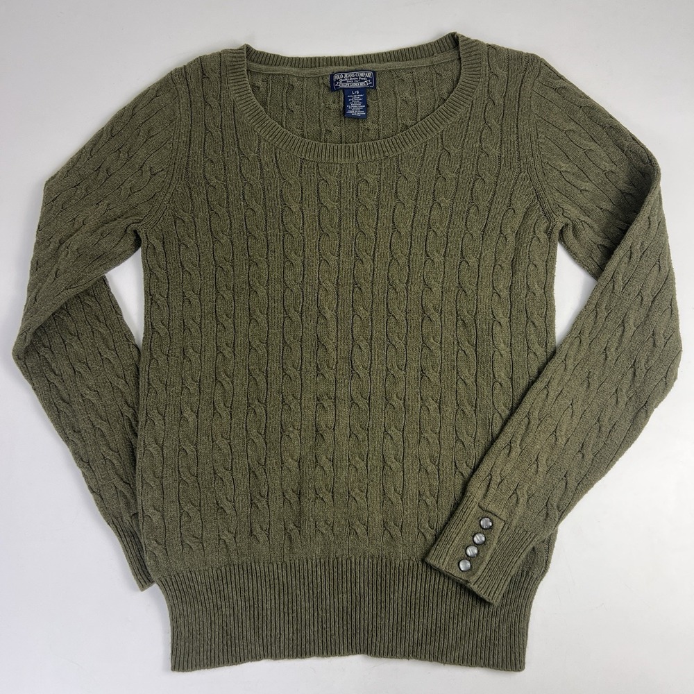 Polo Jeans Co Ralph Lauren Sweater Lg Olive Green Cable Knit Wool Angora Blend